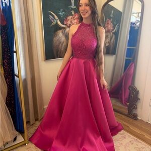 Alyce Paris Fuchsia Lace Halter Dress